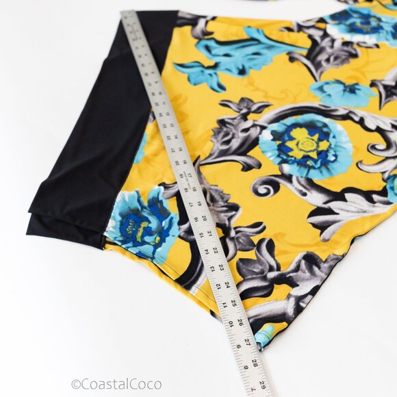 Eva Varro Floral Asymmetric Tunic M Top Yellow Stretch Boho Artsy Flowy Holiday - Picture 7 of 9